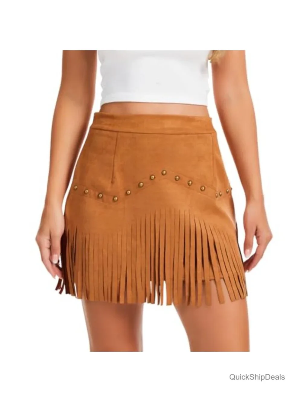 High Waisted Fringe Mini Skirt with Rivets Western Cowgirl